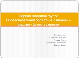 Первая младшая группа. Образовательная область Познание – предмет Естествознание