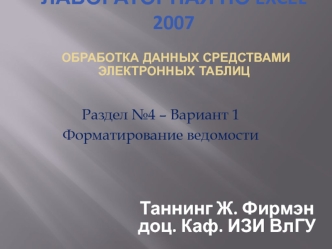 Разработка данных средствами электронных таблиц