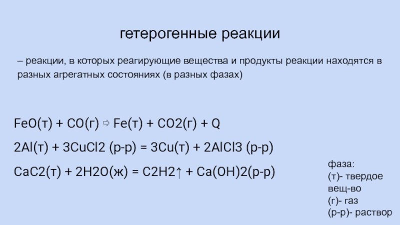 Feo c реакция. Химические реакции по фазовому составу. Гетерогенные реакции примеры. Реагирующие вещества и продукты реакции. Механизм гетерогенной реакции.