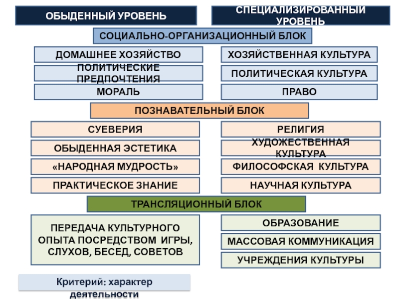 Житейский уровень. Специализированный и обыденный уровни культуры. Структура культуры: обыденный и специализированный уровни. Специализированный уровень хозяйственной культуры. Научная культура на обыденном уровне.