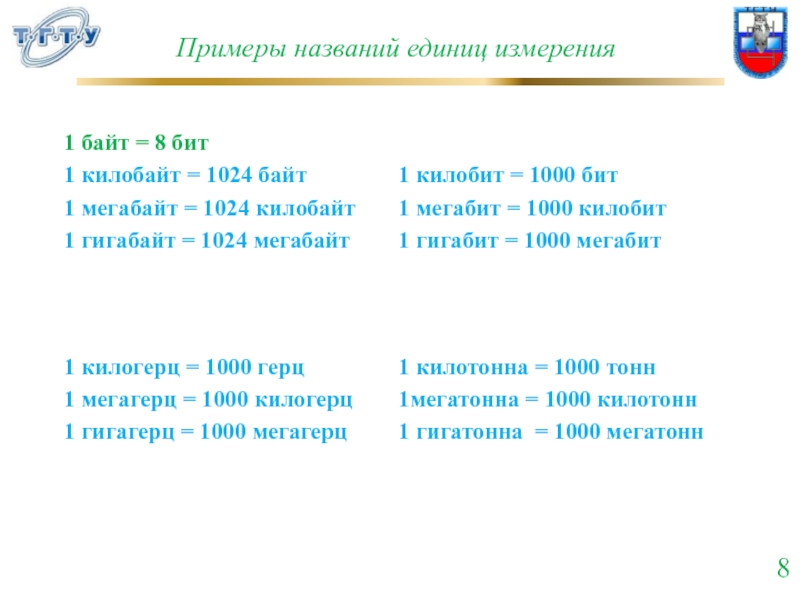 Имя единица информации. Мегабайт мегабит гигабит. 1 Гбит с 2 Мбит с Мбит с. Килогерцы в биты. Наименование это пример.