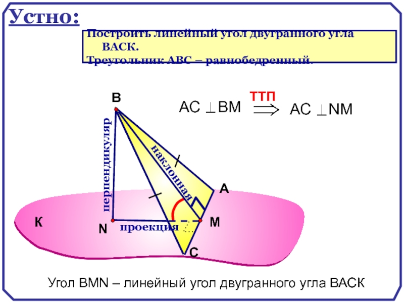 Построить линейный угол двугранного угла back треугольник