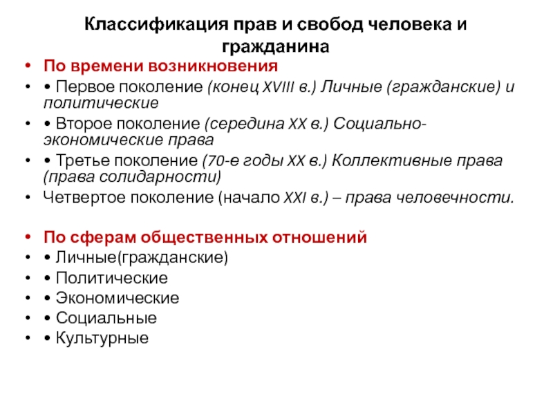 Классификация прав и свобод человека и гражданина рф схема