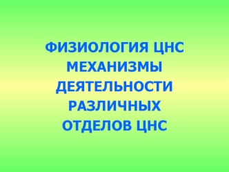 Физиология ЦНС. Механизмы деятельности различных отделов ЦНС