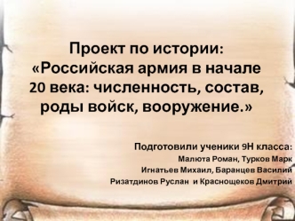 Проект по истории: Российская армия в начале 20 века: численность, состав, роды войск, вооружение