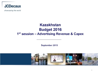 Kazakhstan Budget 2016 1st session – Advertising Revenue & Capex September 2015