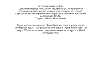 Аттестационная работа. Образовательная программа элективного курса Юный исследователь