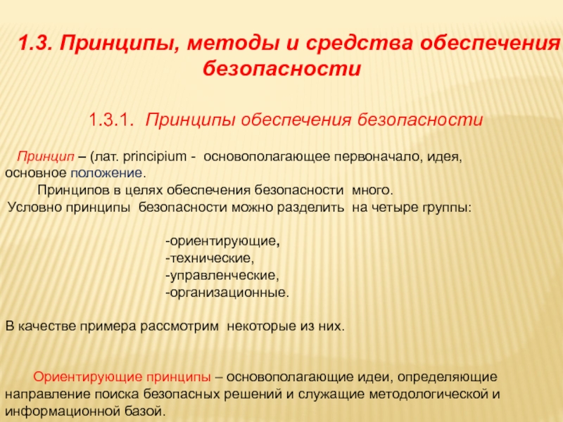 Основные подходы и принципы обеспечения безопасности объектов в среде жизнедеятельности презентация