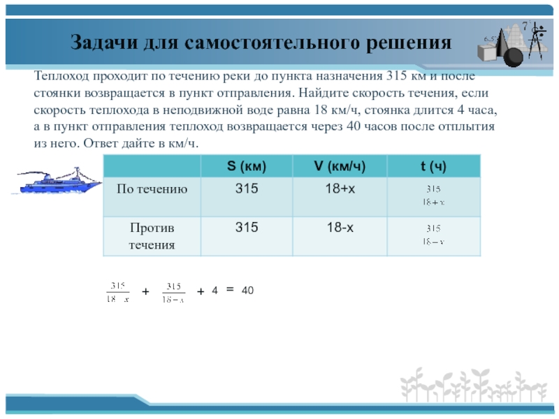 Скорость теплохода км ч. Теплоход проходит по течению реки до пункта назначения. Скорость теплохода и скорость течения реки. Найдите скорость течения. Теплоход проходит по течению.