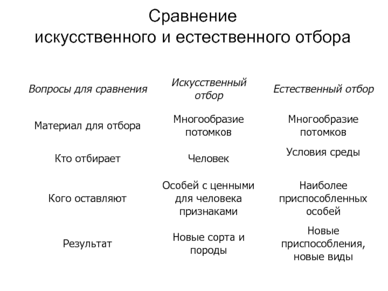 Естественный отбор признаки. Сравнить естественный и искусственный отбор. Сравнение естественного и искусственного отбора. Сравнение искусственного и естественного. Сходства естественного и искусственного отбора.