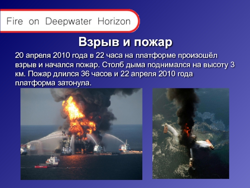 Реферат: Взрыв нефтяной платформы Deepwater Horizon