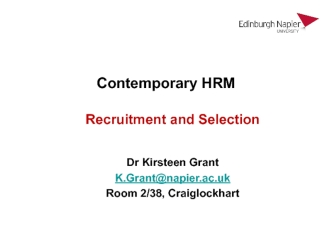 Contemporary HRM. Recruitment and Selection