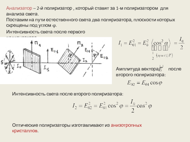 На рисунке представлены графики зависимости интенсивности света прошедшего через поляризатор от угла