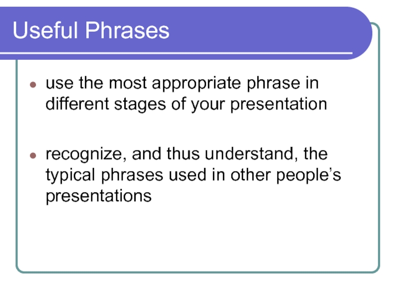 Useful Phrases use the most appropriate phrase in different stages of your