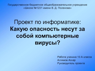 Проект по информатике: Какую опасность несут за собой компьютерные вирусы