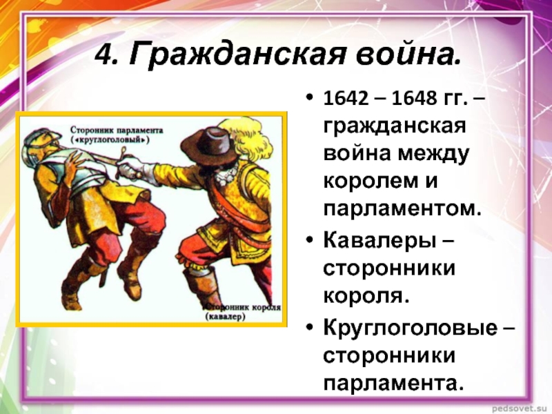 Сторонники короля. Гражданская война 1642-1648. Гражданская война между королем и парламентом. Гражданская война 1642-1648 в Англии. Гражданская война между королем и парламентом конспект.