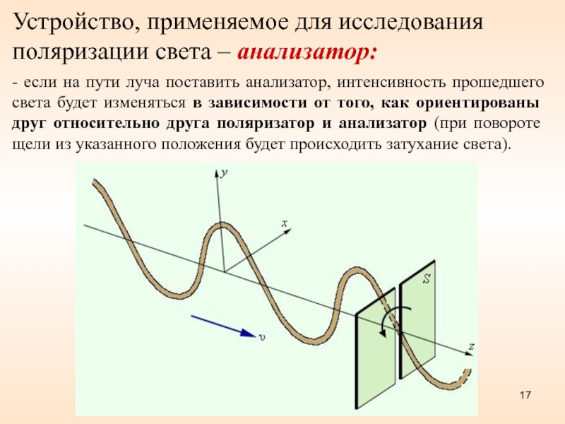 Анализатор света. Поляризатор и анализатор. Прохождение света через анализатор. Устройство поляризатора.