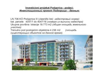 Инвестиционный проект Подгорица – данные