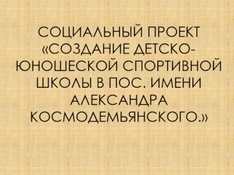 Социальный проект Создание детско-юношеской спортивной школы в посёлке имени Александра Космодемьянского