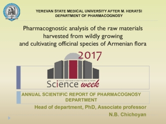 Annual scientific report of pharmacognosy department. Pharmacognostic analysis of the raw materials