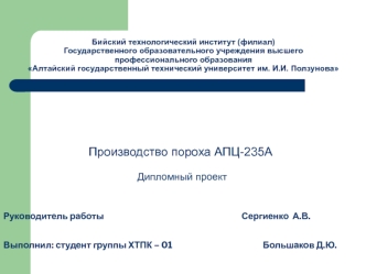 Производство пороха АПЦ-235А