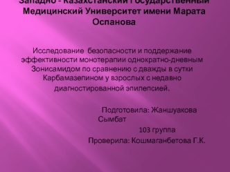 Исследование безопасности и поддержание эффективности монотерапии однократно-дневным Зонисамидом