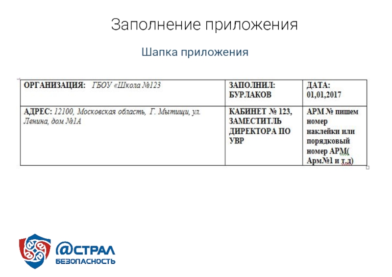 Заполнение программы