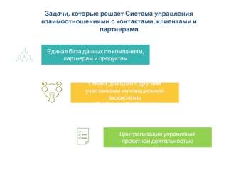 Задачи, которые решает Система управления взаимоотношениями с контактами, клиентами и партнерами