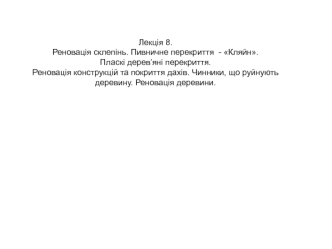 Реновація склепінь. Пласкі дерев’яні перекриття. Реновація конструкцій та покриття дахів