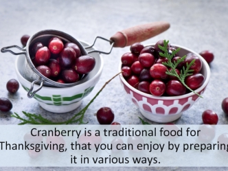 Cranberry is a traditional food for Thanksgiving, that you can enjoy by preparing it in various ways