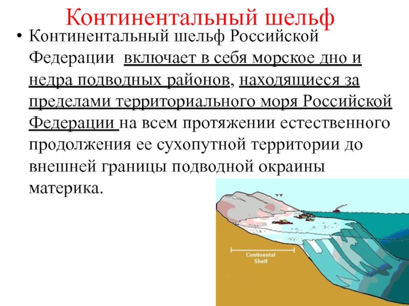 Континентальный шельфКонтинентальный шельф Российской Федерации включает в себя морское дно и
