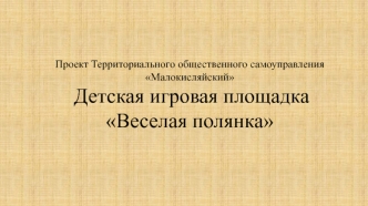 Проект территориального общественного самоуправления Малокисляйский. Детская игровая площадка Веселая полянка