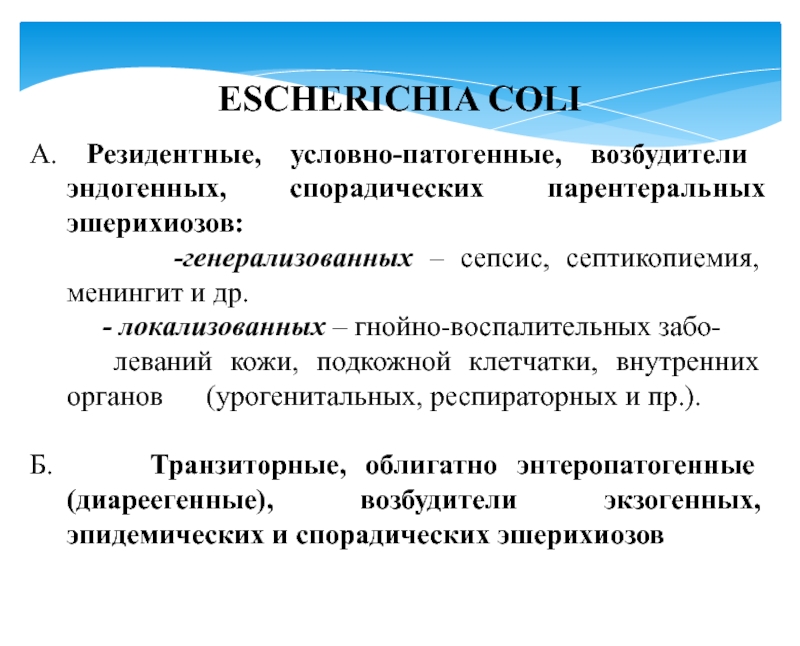 Условно патогенные возбудители. Возбудители парентеральных эшерихиозов. Условно патогенные эшерихии. Факторы патогенности эшерихий.