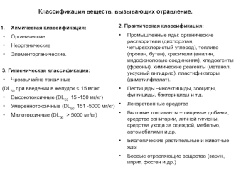 Классификация веществ, вызывающих отравление. (Тема 4)