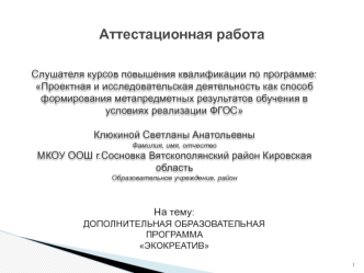 Аттестационная работа. Дополнительная образовательная программа Экокреатив