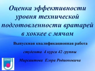 Оценка эффективности уровня технической подготовленности вратарей в хоккее с мячом