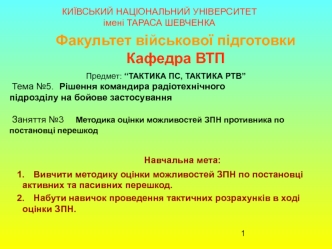 Методика оцінки можливостей ЗПН противника по постановці перешкод (Заняття №5.3 )