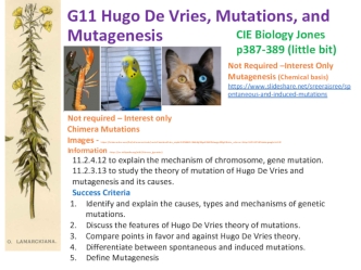 G11 Hugo De Vries, Mutations, and Mutagenesis