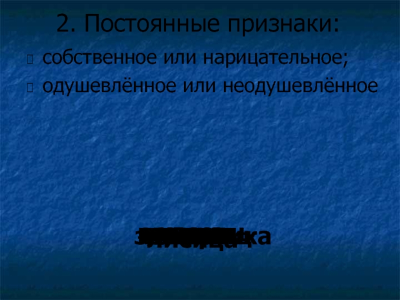 Собственный признак. Постоянные признаки: собственное/нарицательное. Постоянные признаки собственное или нарицательное. Постоянные признаки лес. Непрерывные признаки могут иметь.