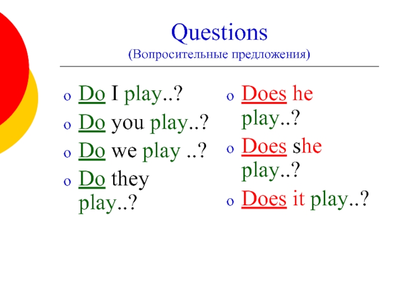 Questions (Вопросительные предложения) Do I play..? Do you play..? Do we play