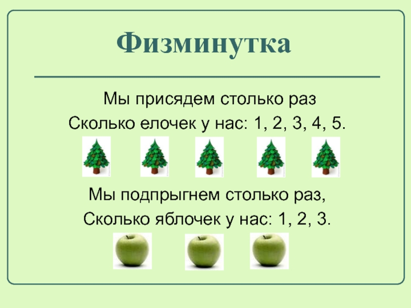 5 раз по три. Физминутка сколько яблочек у нас столько мы подпрыгнем раз. Физминутка про количество и счет для дошкольников. Физминутка ФЭМП старшая группа. Сколько елочек у нас физминутка.