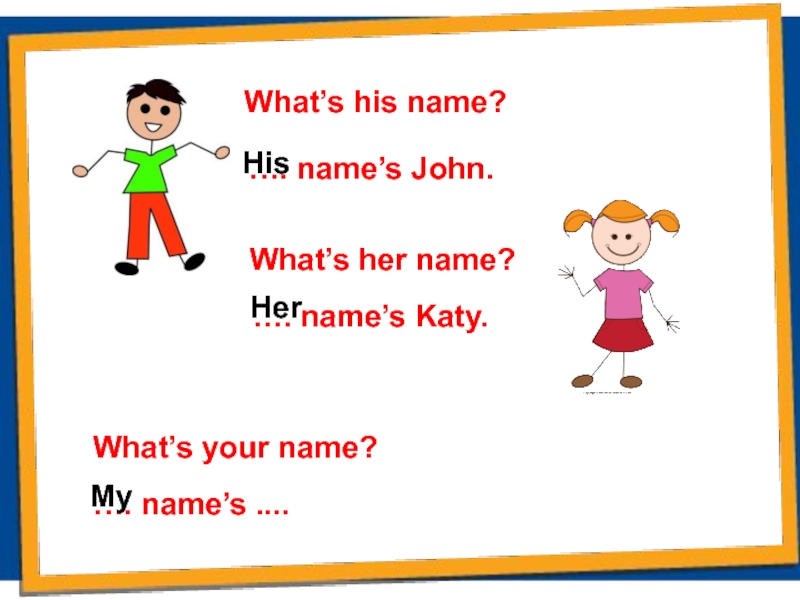 What is your name. What`s her his name. Английский для малышей what's your name?. What is his her name. Тема урока what's your name.