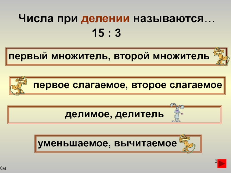 Делители 15. Числа при делении. Числа при делимое называются. 2. Числа при делении называются …. Первый множитель второй.