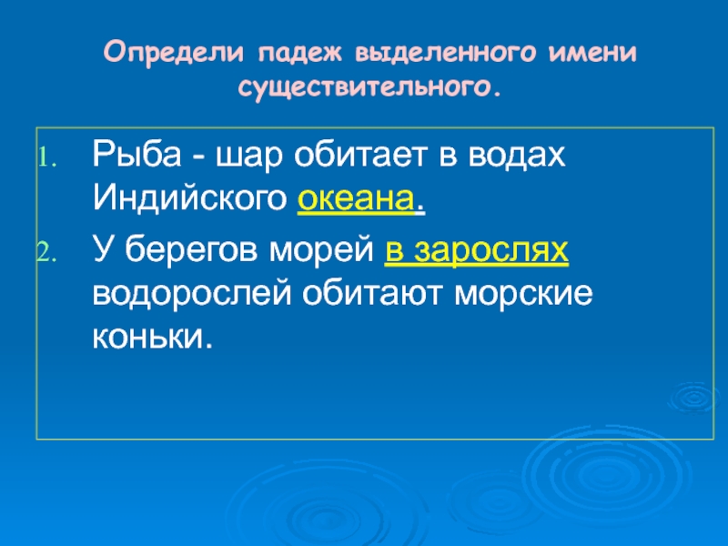 Выдели имена. Морского конька падеж. Рыба существительное. Рыба имя существительное. На коньках падеж.